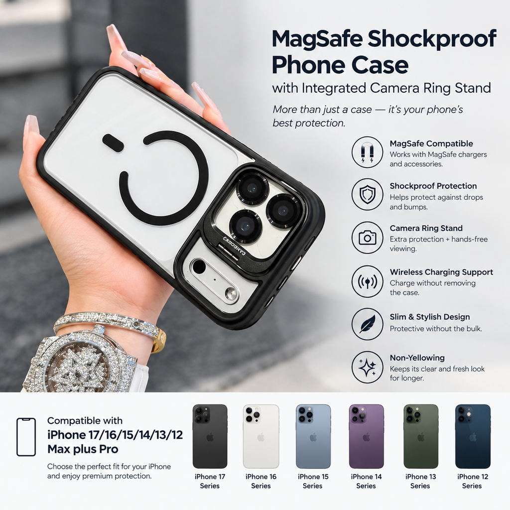MagSafe Shockproof Phone Case with Ring Stand