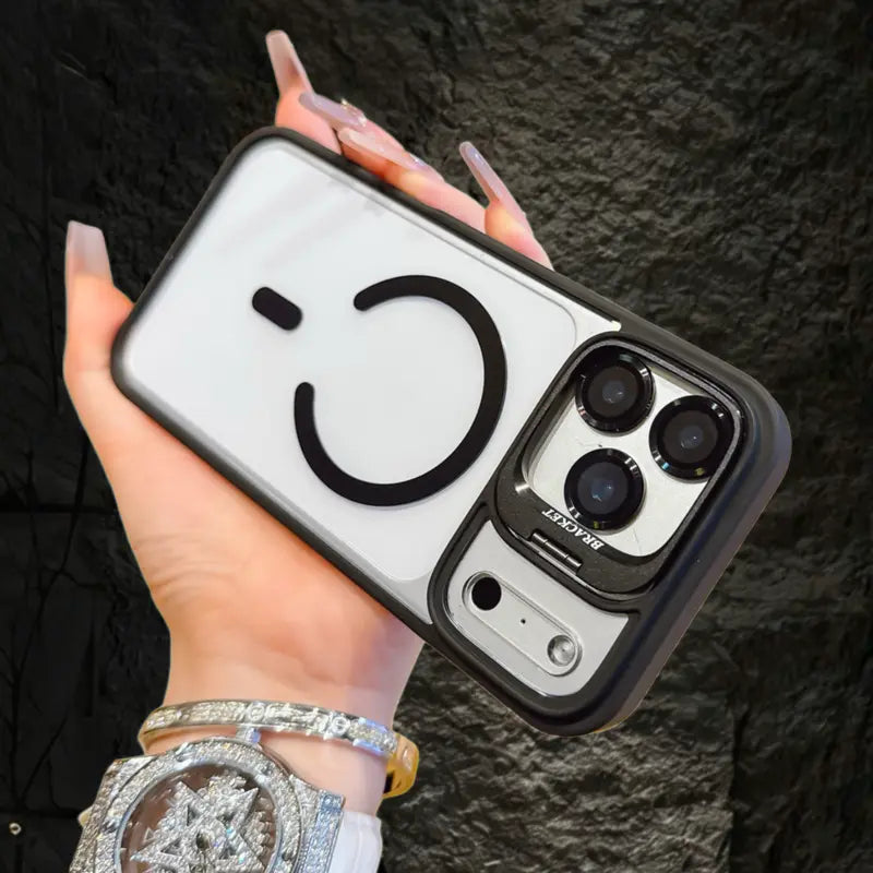 Magsafe Magnetic TPU Silicone Shockproof Phone Case with Integrated Camera Ring Stand, Protective Casing Cover for Iphone 17/16/15/14/13/12 Max plus Pro, Military-Grade Anti-Fall, Non-Yellowing Wireless Charging Black Shell