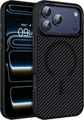Carbon Fiber for Iphone 18 Pro Case & Iphone 17 Pro Case [Compatible with Magsafe] Magnetic Slim Thin TPU Bumper with Drop Protection Women Men Cases for 18/17 Pro 6.3" 2026, Black