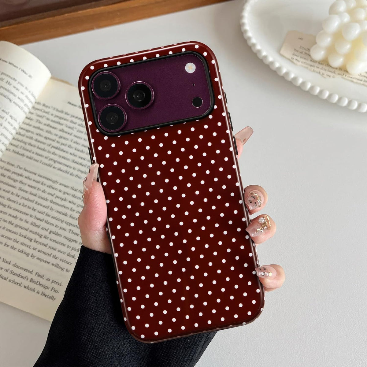 for Iphone 18 Pro Max Case Fit for Magsafe, Dots Pattern-Wine Red