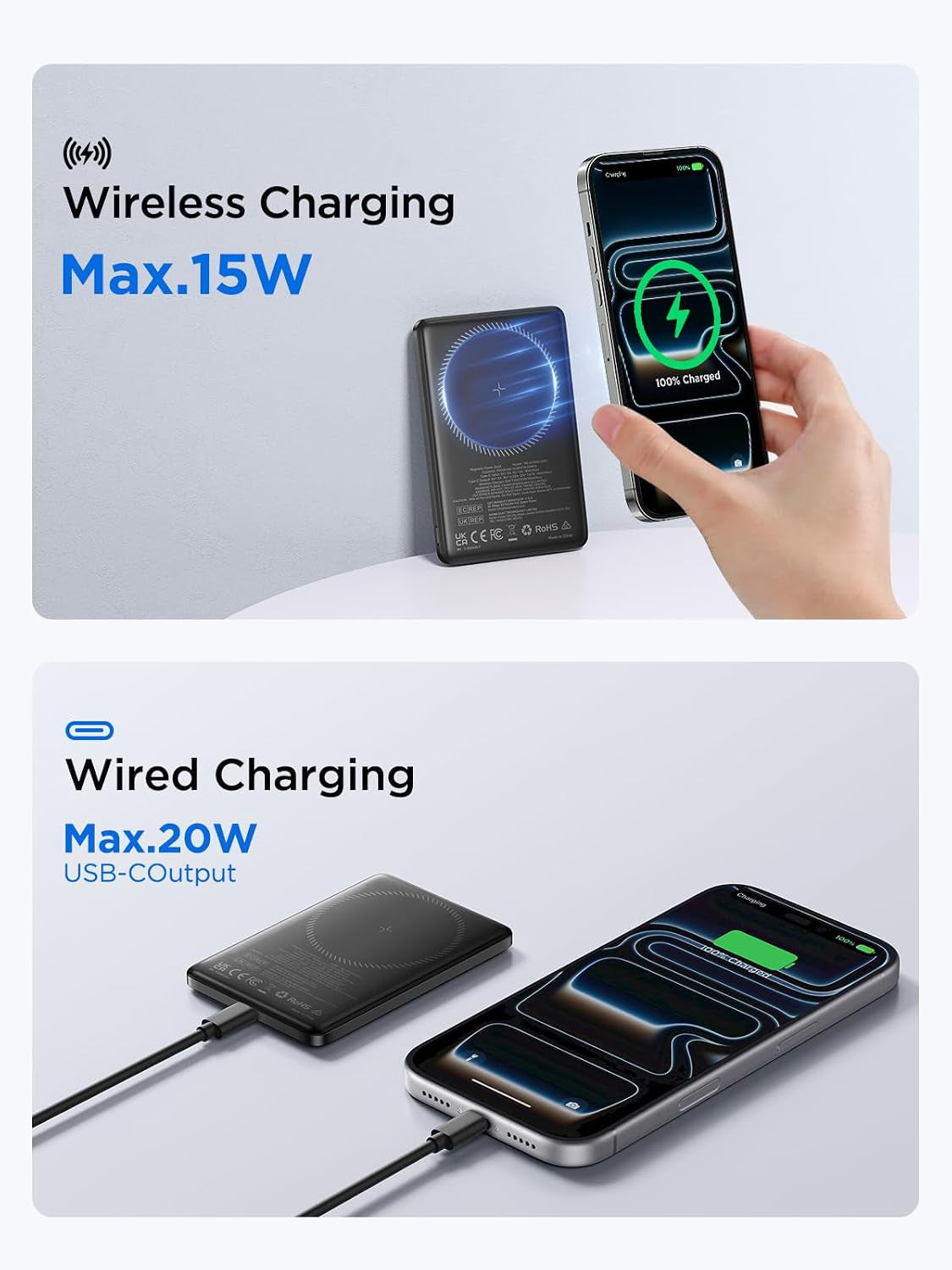 Magsafe Portable Charger, 5000Mah Magnetic Power Bank 0.35'' Ultra Slim