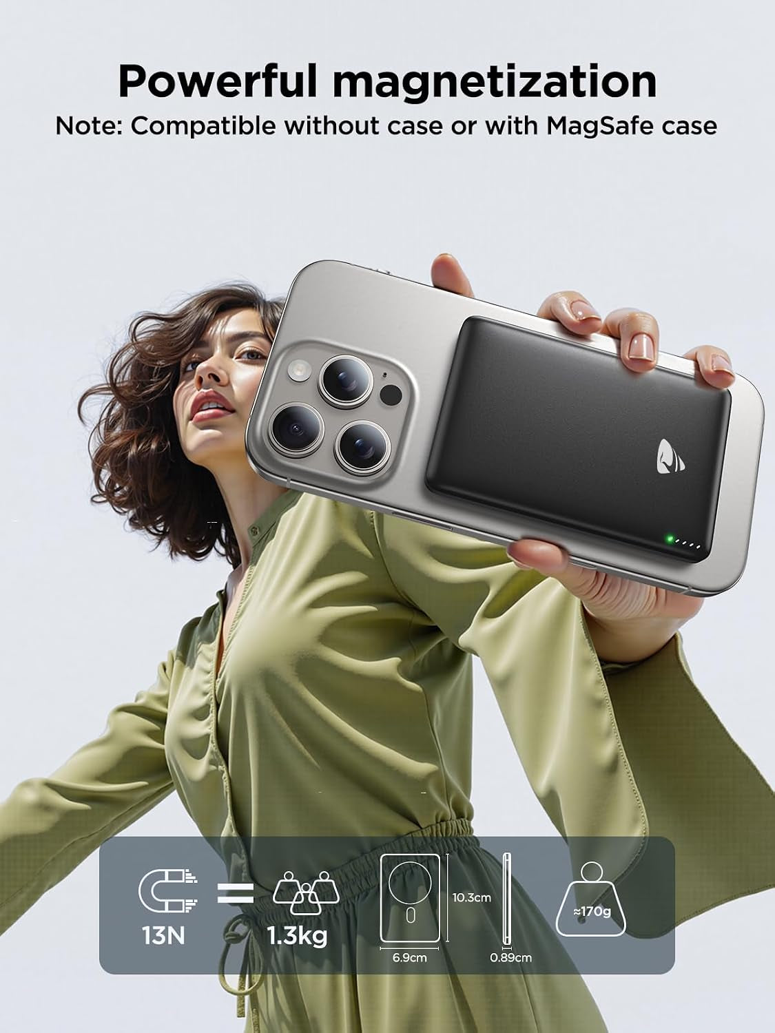 Magsafe Portable Charger, 5000Mah Magnetic Power Bank 0.35'' Ultra Slim