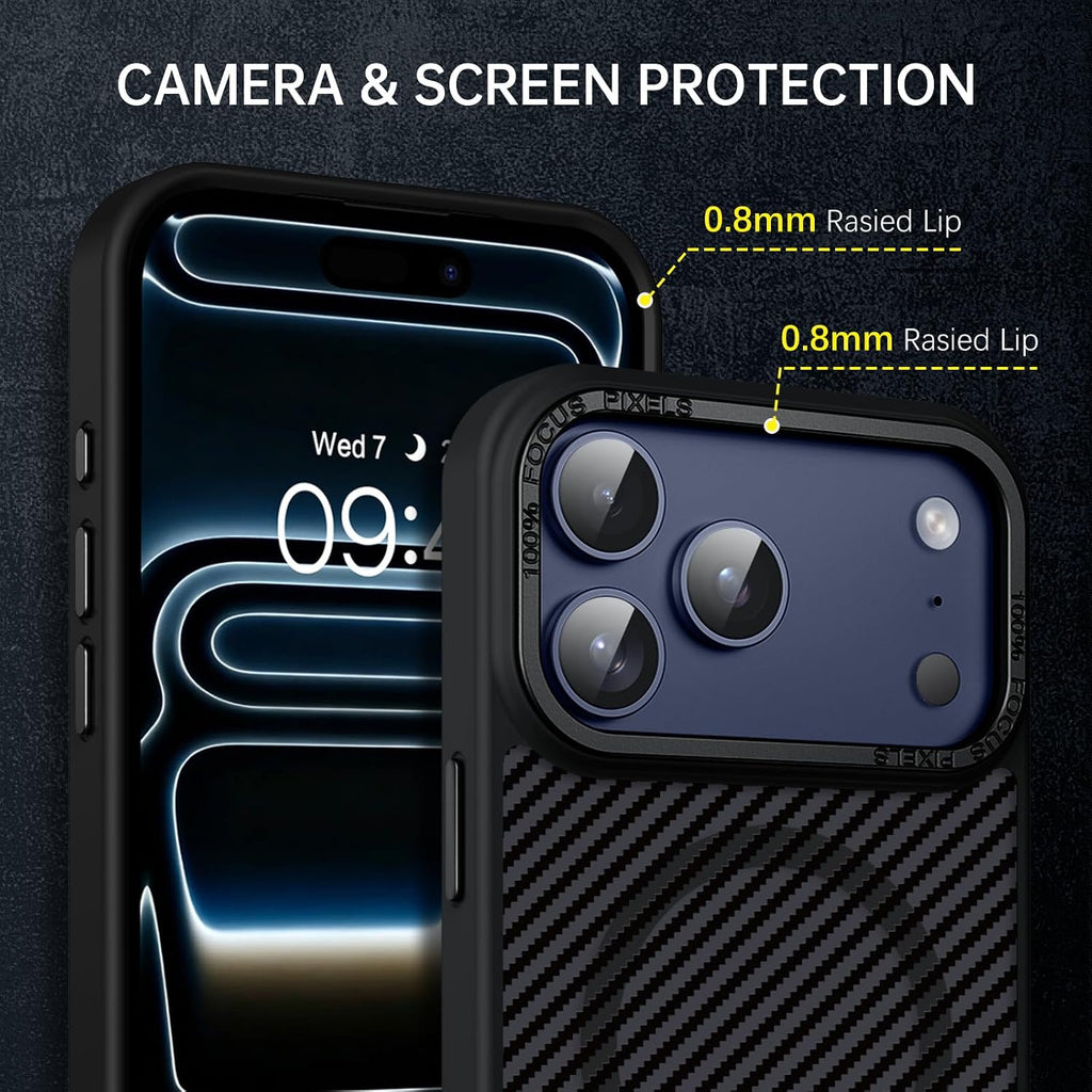Carbon Fiber for Iphone 18 Pro Case & Iphone 17 Pro Case [Compatible with Magsafe] Magnetic Slim Thin TPU Bumper with Drop Protection Women Men Cases for 18/17 Pro 6.3" 2026, Black