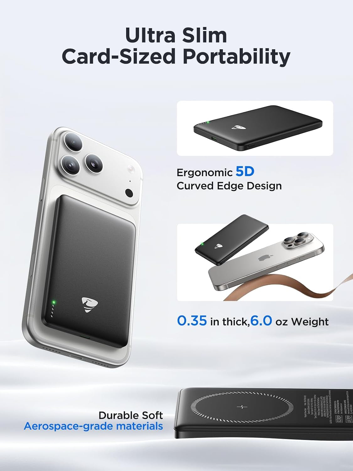 Magsafe Portable Charger, 5000Mah Magnetic Power Bank 0.35'' Ultra Slim